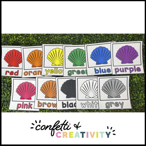 Ocean Color Posters - All Postesr Shows all the colored shape posters with a green grass panel on the background