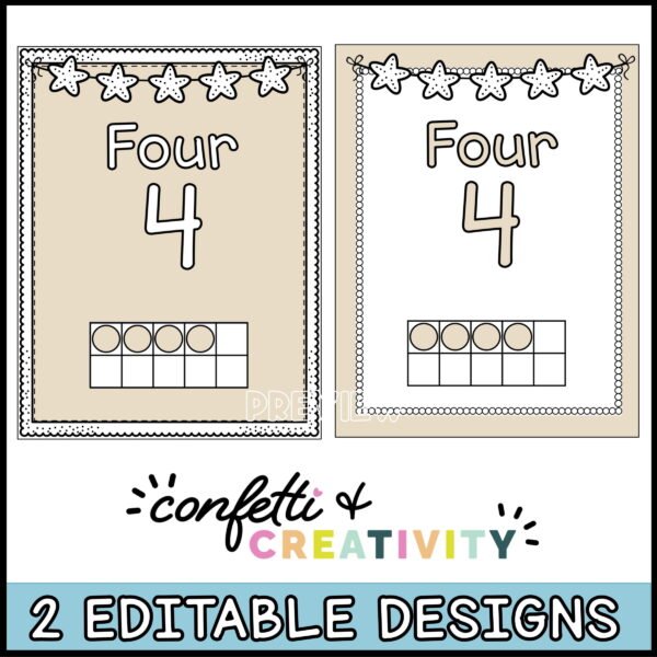 Ocean Ten Frames - Design Options Shows design options with a tan and white background