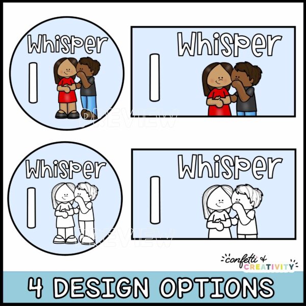 Ocean Voice Level Chart - Clipart Colors Shows four different examples of the voice level 1 "whisper". Features black and white clipart as well as squares and circle options