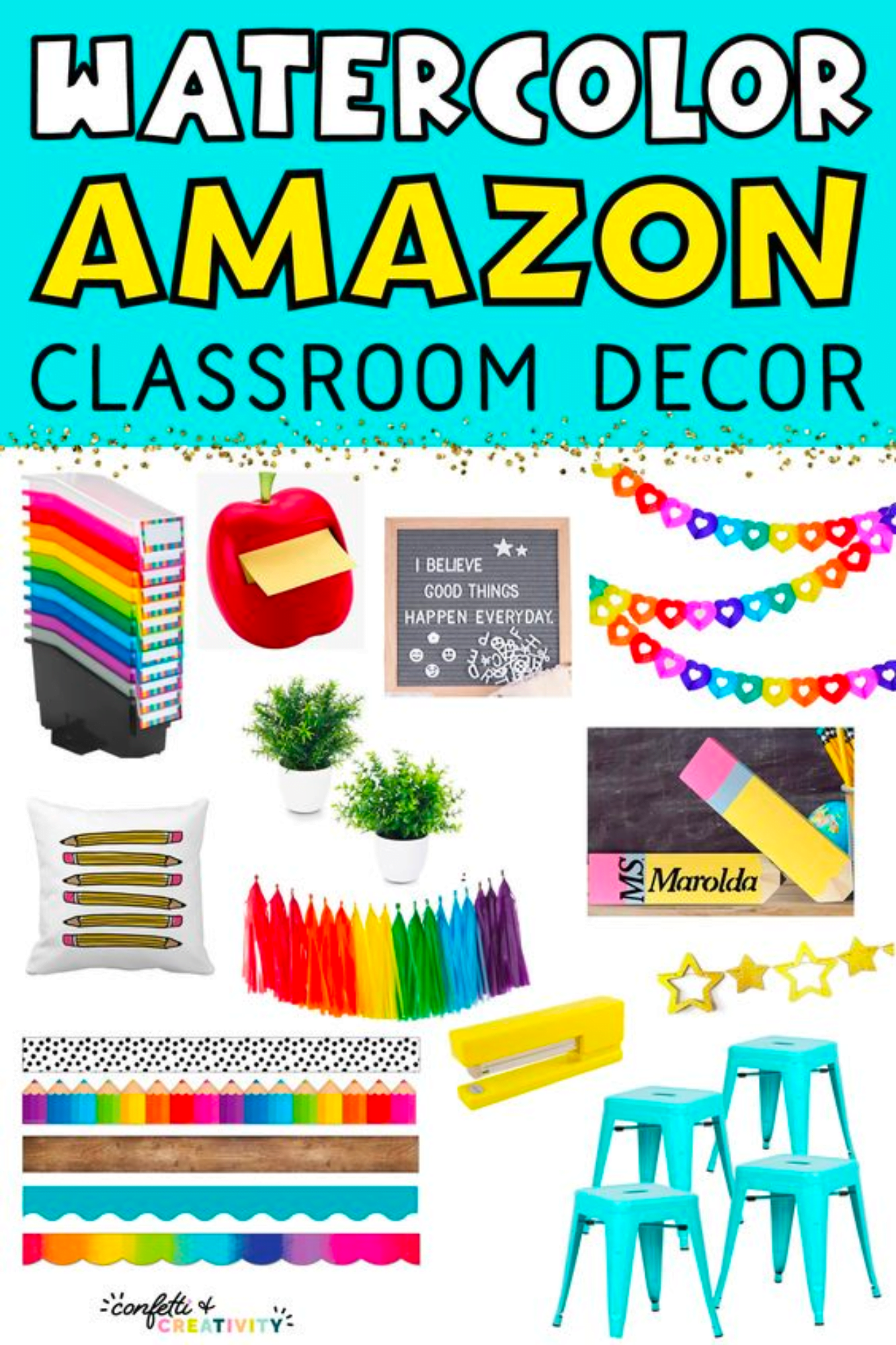 Classroom Decoration Ideas Confetti Creativity   Watercolor Amazon Classroom 