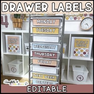 Modern Neutral 10 Drawer Rolling Cart Labels