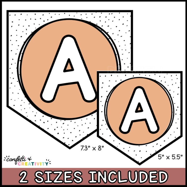 Modern Neutral Alphabet Banner - Size Options Shows two different size options for the alphabet banner - normal size and full size