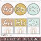 Shows A, B, and C from the alphabet line in two different design options. Both design options feature the modern neutral color scheme