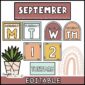 Shows the modern neutral calendar pack set up in a white pocket chart in a real classroom