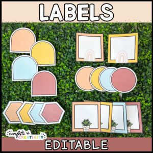 Shows multiple different sizes and shapes of the modern neutral classroom labels