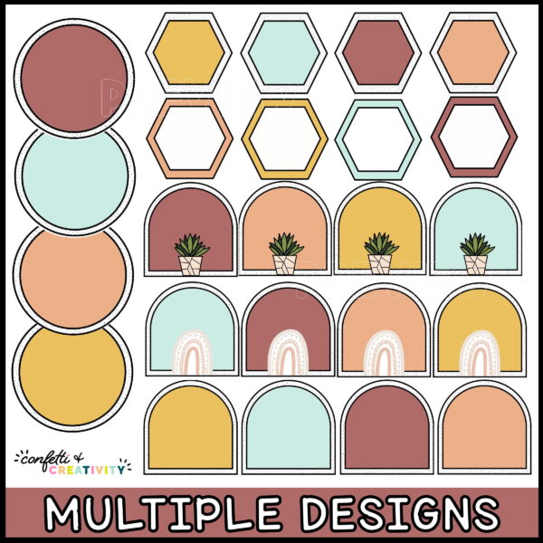 Modern Neutral Classroom Labels - Multiple Designs Shows multiple different design options laid out on a single page