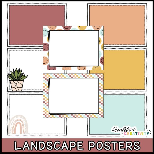 Modern Neutral Classroom Posters - Landscape Options Shows multiple landscape option posters. Each has a modern neutral color scheme