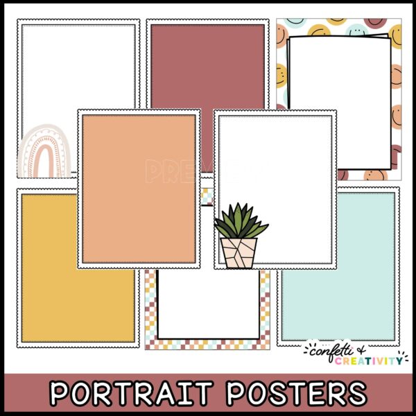 Modern Neutral Classroom Posters - Portrait Options Shows multiple designs that are portrait posters. Each has colors from the modern neutral color scheme