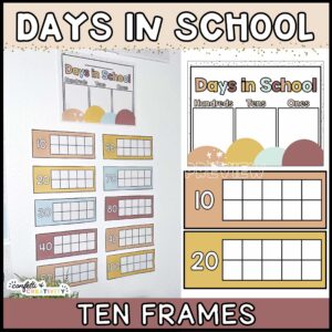 Shows the days in school tally ten frames on a real wall in the classroom
