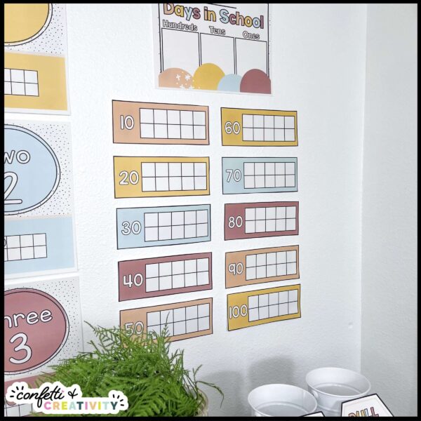 Modern Neutral Days in School Tally - Classroom Wall Shows a side angle of the days in school tally