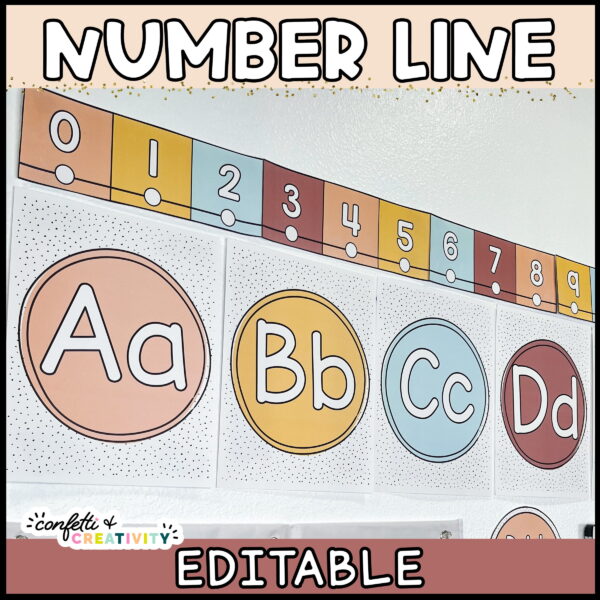 Shows the modern neutral number line in a real classroom above the alphabet posters