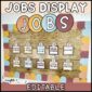 Shows the modern neutral classroom jobs set up on a bulletin board. Features a header "Jobs"