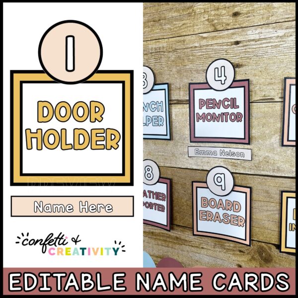 Neutral Classroom Jobs - Zoomed in Version Shows a zoomed in version of the job "Door holder" and the number one