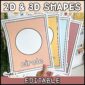 Shows multiple shape posters fanned out with the text "2D and 3D Shapes" at the top of the image