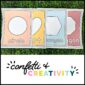 Shows 4 shape posters fanned out and placed on a green grass panel