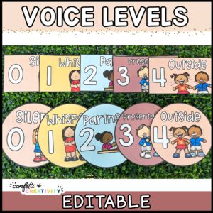 Shows multiple versions of the cards with the text "Voice Levels" at the top of the image