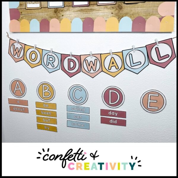 Neutral Classroom Word Wall - Real Classroom Shows a close up of the entire Word Wall Set Up