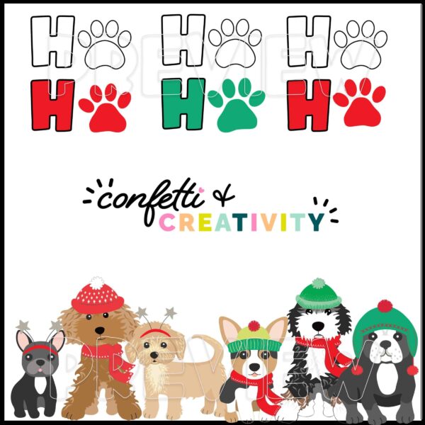 Christmas Door Decor - "Happy Pawlidays" Shows black and white as well as colored clipart options. At the bottom of the image is pictures of dog clipart