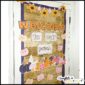 Shows the door decorated with the phrase "Welcome to Our Patch"