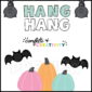 Shows the black and white and color text version of the word "Hang" as well as countless options for bat clipart that comes with the bulletin board