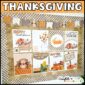Shows all 8 thanksgiving classroom posters on a bulletin board with bulletin board borders and "Thanksgiving" at the top of the image