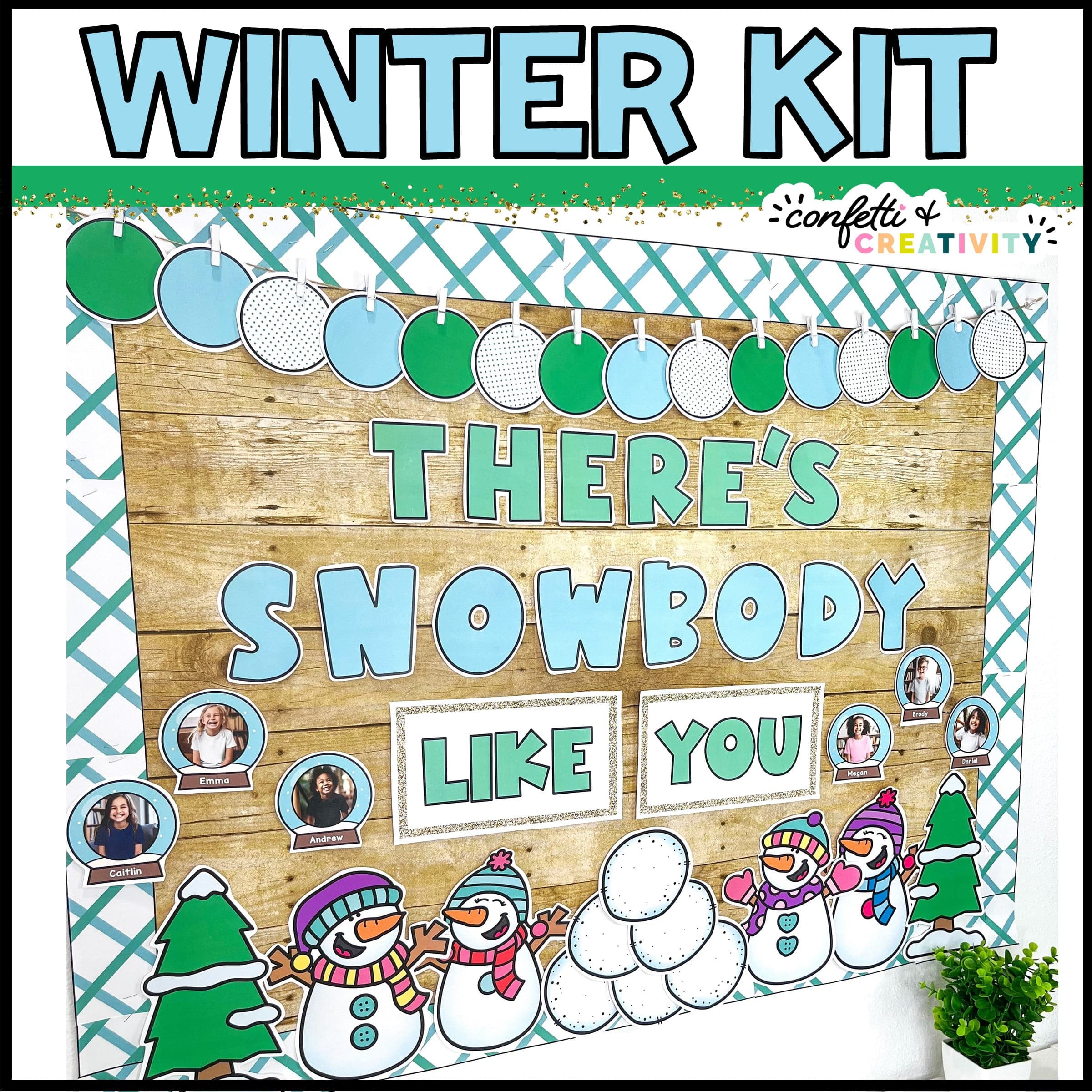 Shows the Winter Bulletin Board set up with the text \"Winter Kit\" at the top of the image