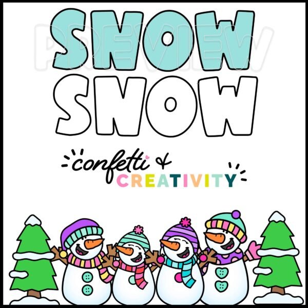 Winter Classroom Door Decor - Text Options Shows both black and white as well as color text options for the door as well as the snowman clipart that's included