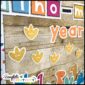 Shows a close up of the dinosaur themed New Year's door decor "Let's have a dino-mite year"