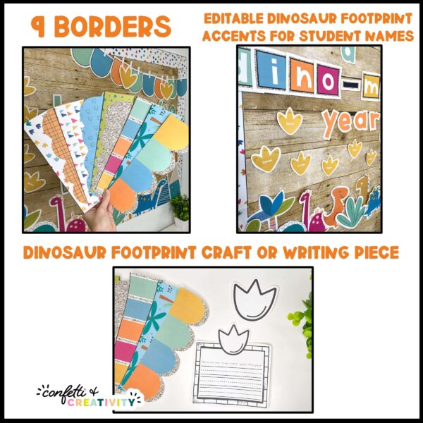 New Year's Door Decor - "Let's Have a Dino-mite Year" Shows the dinosaur themed New Year's door decor "Let's have a dino-mite year"