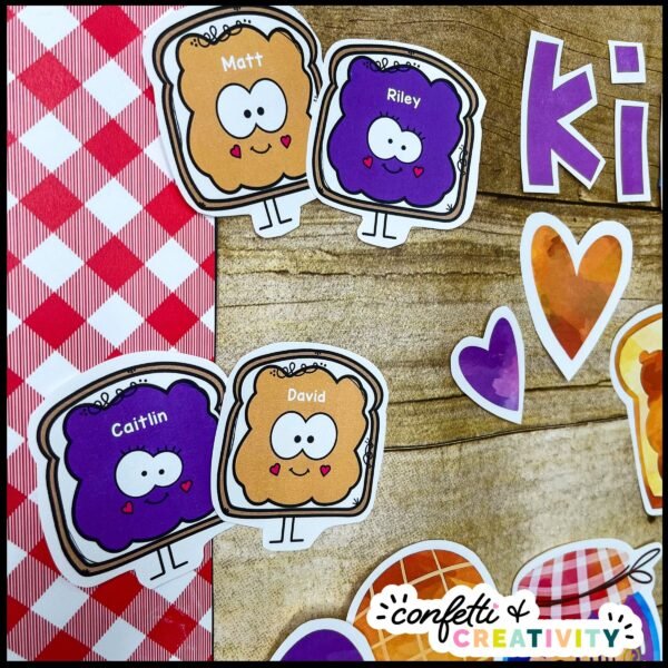 Valentine's Day Door Decor - Clipart Close Up Shows a close up of the peanut butter and jelly clipart for the Valentine's Day Door Decor set. Perfect for adding student names