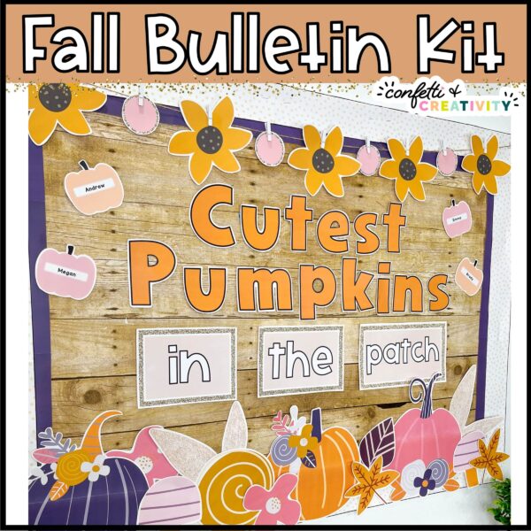 Fall Bulletin Board - "Cutest Pumpkins in the Patch" Shows the Fall bulletin board in the Holiday Bulletin Board Bundle