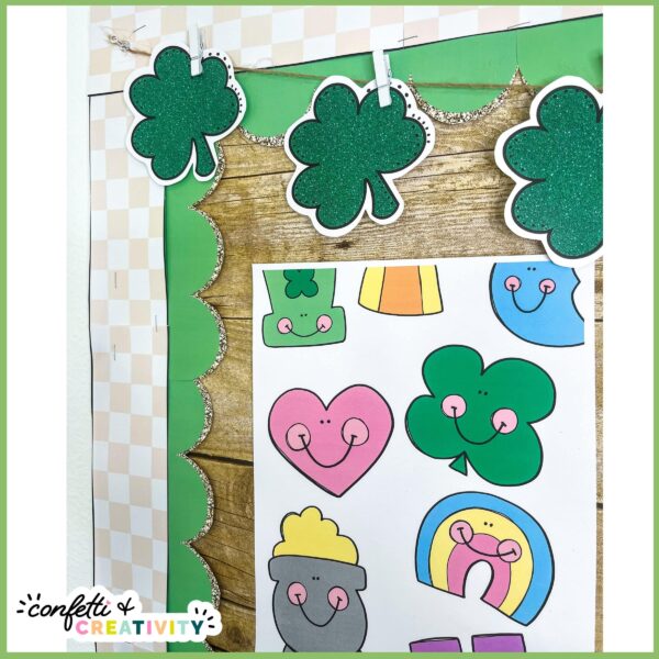 St. Patrick's Day Classroom Posters - Shamrock clipart Shows a close up of the shamrock banner at the top of the bulletin board