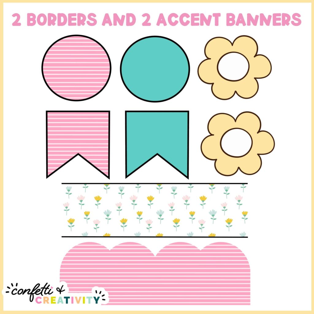 Shows spring colored clipart and printable bulletin board borders to go along with the spring classroom posters