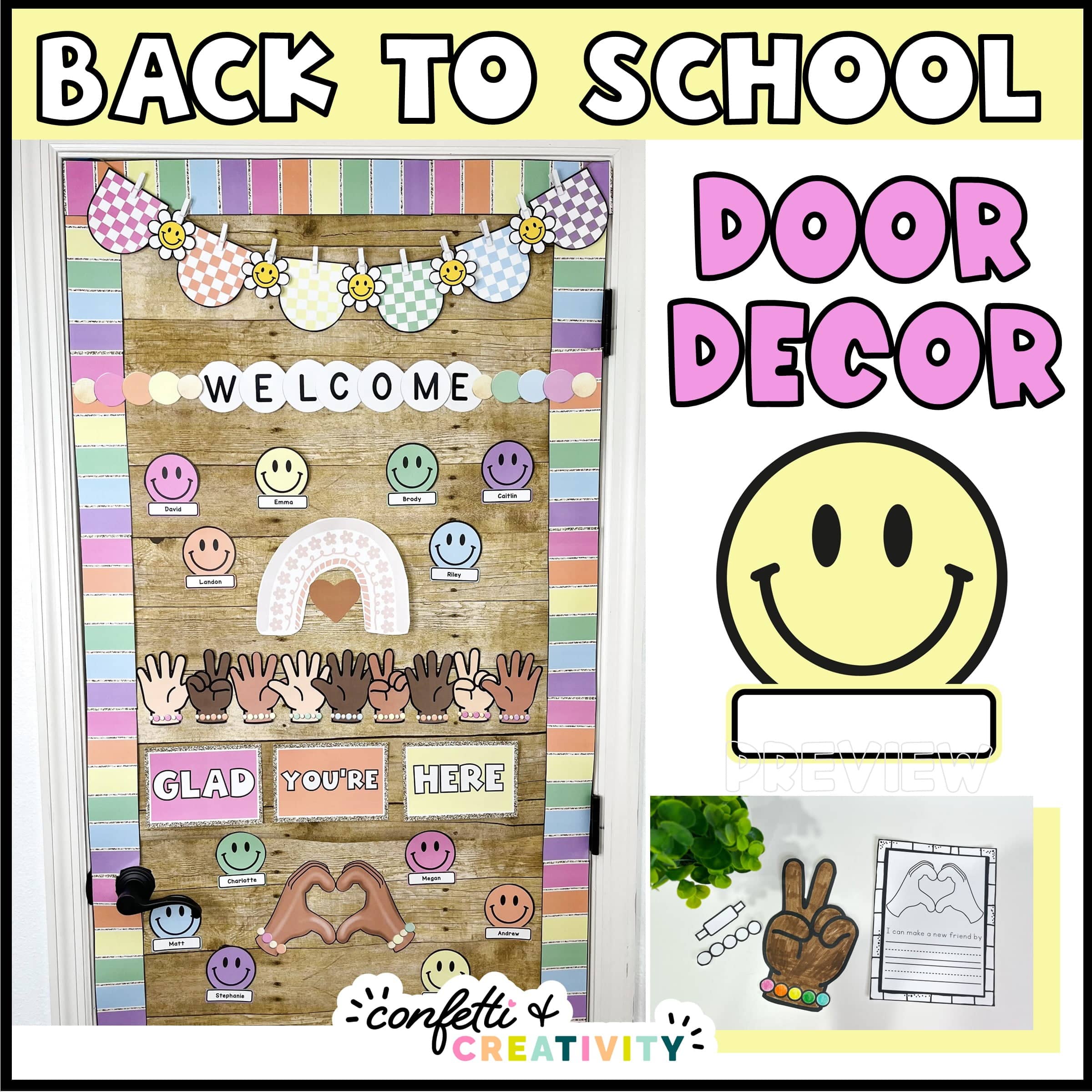 Shows the Back to School Door Decor - "Welcome - Glad You're Here"