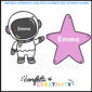Shows an astronaut and a pink star that a teacher can use to add student names to the classroom dor