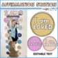 Shows Megan in an affirmation mirror with a close up of the affirmation station labels like "I am Loved"