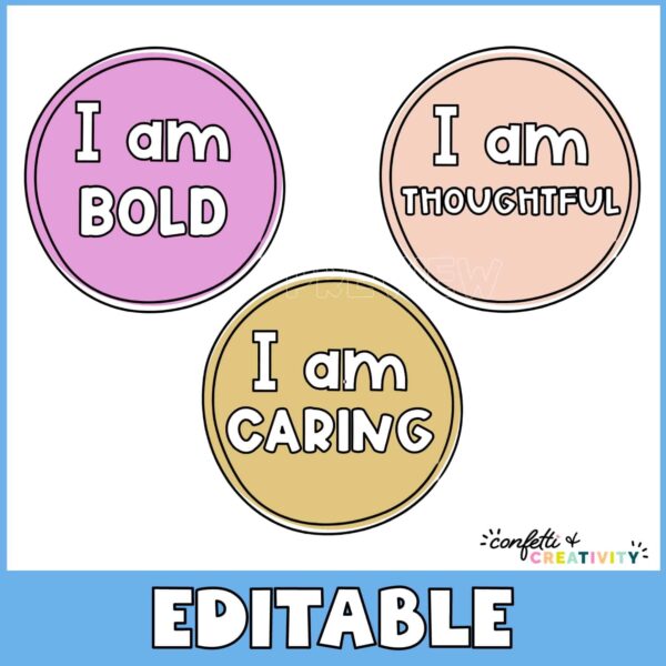 Space Affirmation Station 3 Shows three affirmation circle designs that begin with the phrase "I AM"