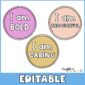 Shows three affirmation circle designs that begin with the phrase "I AM"