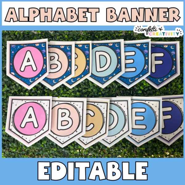 Shows two different alphabet banner design options letter A through F.
