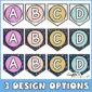 Shows all three design options for the space alphabet banner. Shows letters A through D