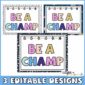 Shows all three design options for the "Be a CHAMP" posters