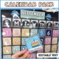 Shows the classroom calendar in a black pocket chart, while holding a holiday card for a birthday