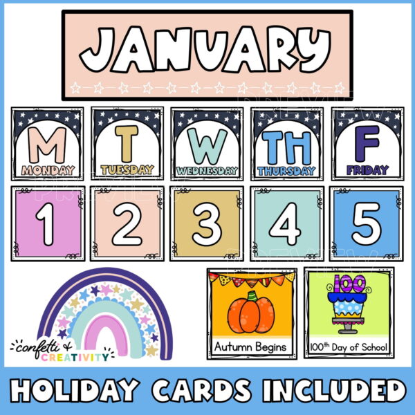 Space Classroom Calendar Pack 3 Shows up close the days of the week, numbers, and month cards