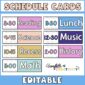 Shows the classroom schedule cards complete with a subject and a time.