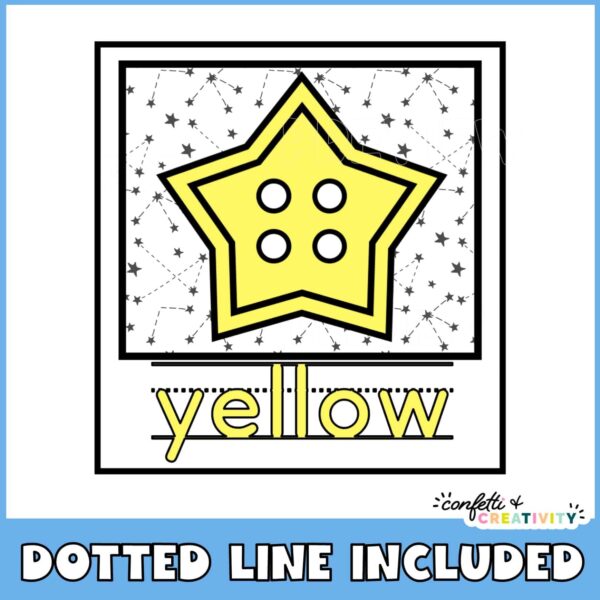 Space Color Posters 3 Shows the yellow color poster as an example with the dotted line font on the posters