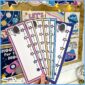Shows multiple student desk name plates fanned out. Each one has an astronaut on it and it comes 6 different color options
