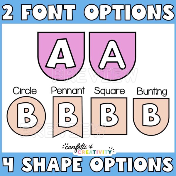 Space Headers 3 Shows 2 different font options and 4 different shape options for the A-Z space headers