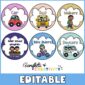 Shows the cards in color clipart and the space themed colors