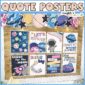 Shows the quote posters on a bulletin board with a planet banner and the text "Quote Posters" at the top of the image