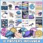 Shows the planet clipart at the bottom of the image, and clipped versions of the space themed inspirational posters all over the page